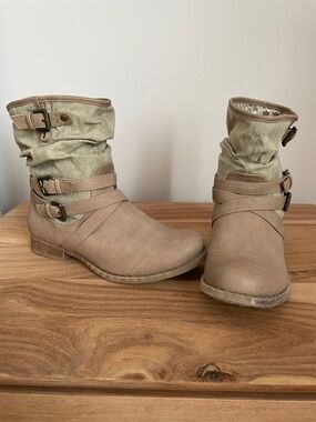 8   Taupe Slouch Ankle Boots with Buckle Straps